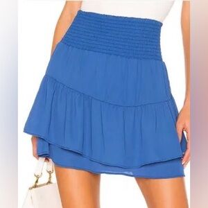 Krisa Cobalt Blue Smocked Ruffle Tiered Mini Skirt  XS Flowy Feminine Girly